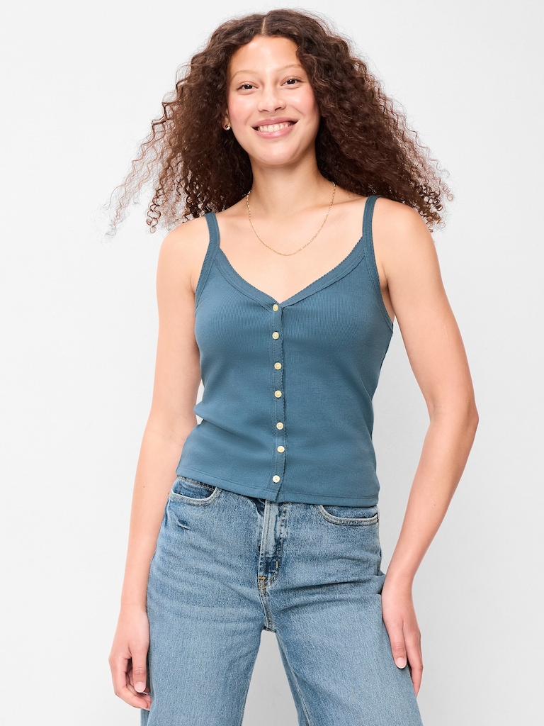 Button-Front Cami Tank Top