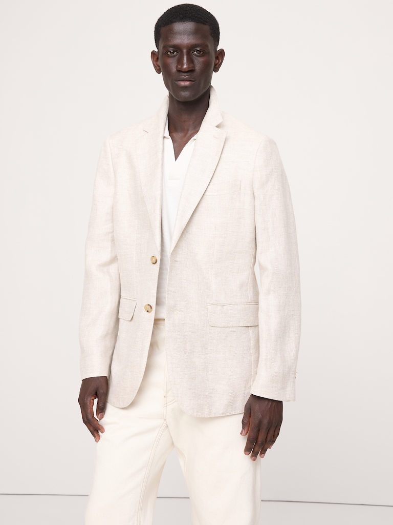 Tailored Slim-Fit Herringbone Linen Suit Jacket