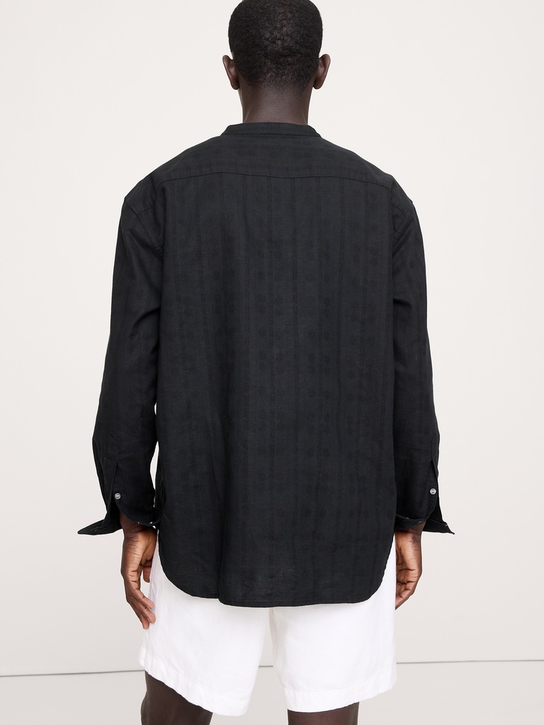 Relaxed-Fit Cotton-Linen Banded-Collar Shirt