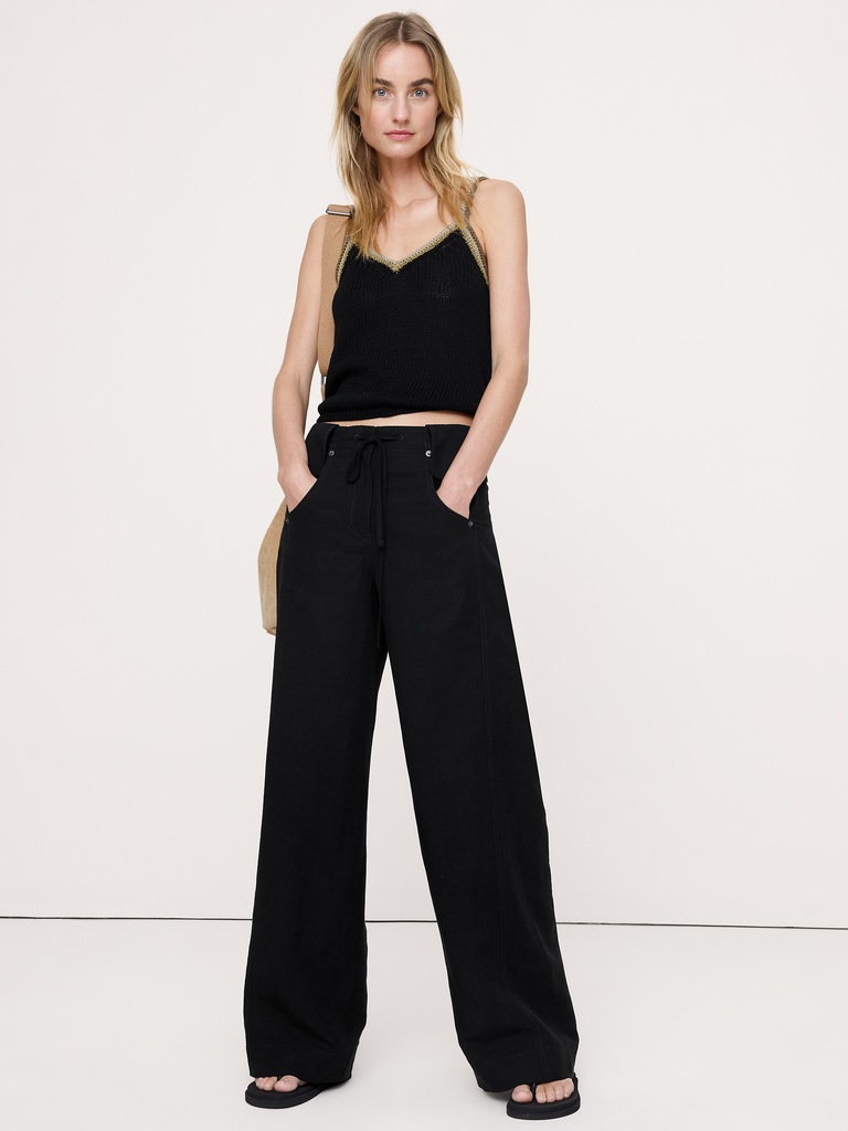 Wide-Leg TENCEL™-Linen Pant with Foldover Waistband