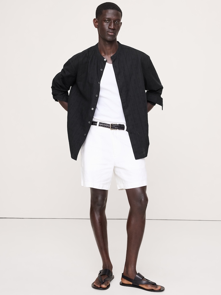 Relaxed-Fit Cotton-Linen Banded-Collar Shirt