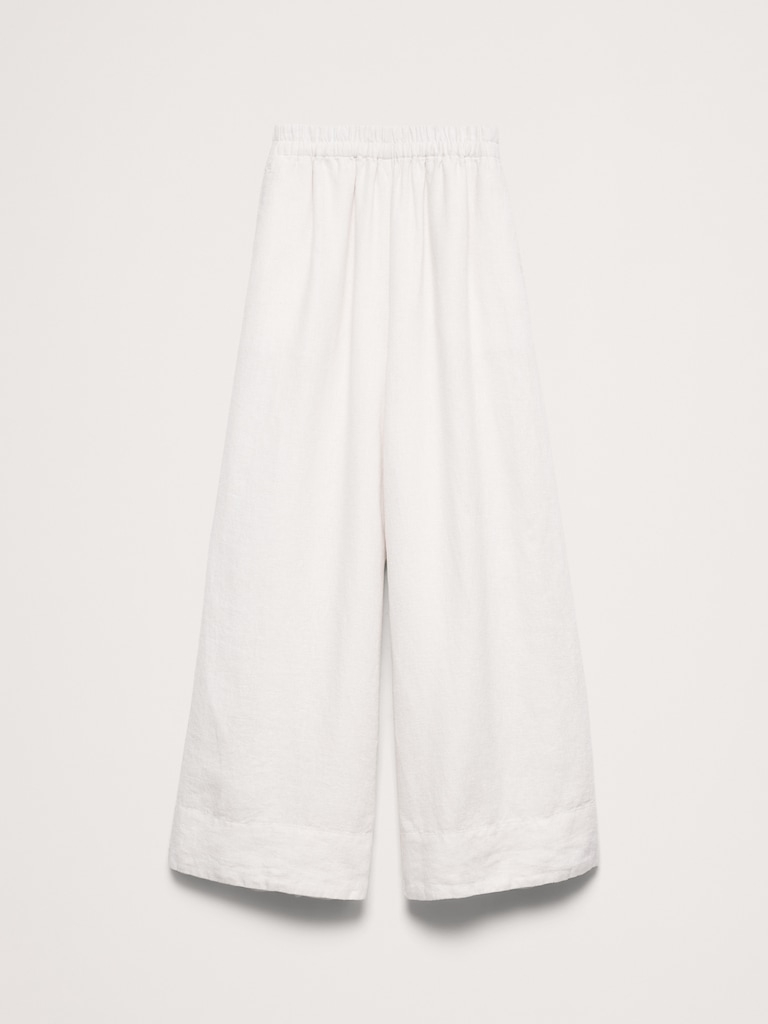 Pantalon à taille haute extensible à jambe large en lin longueur cheville