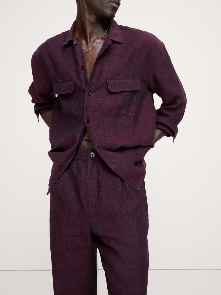 Straight Linen Pull-On Dress Pant