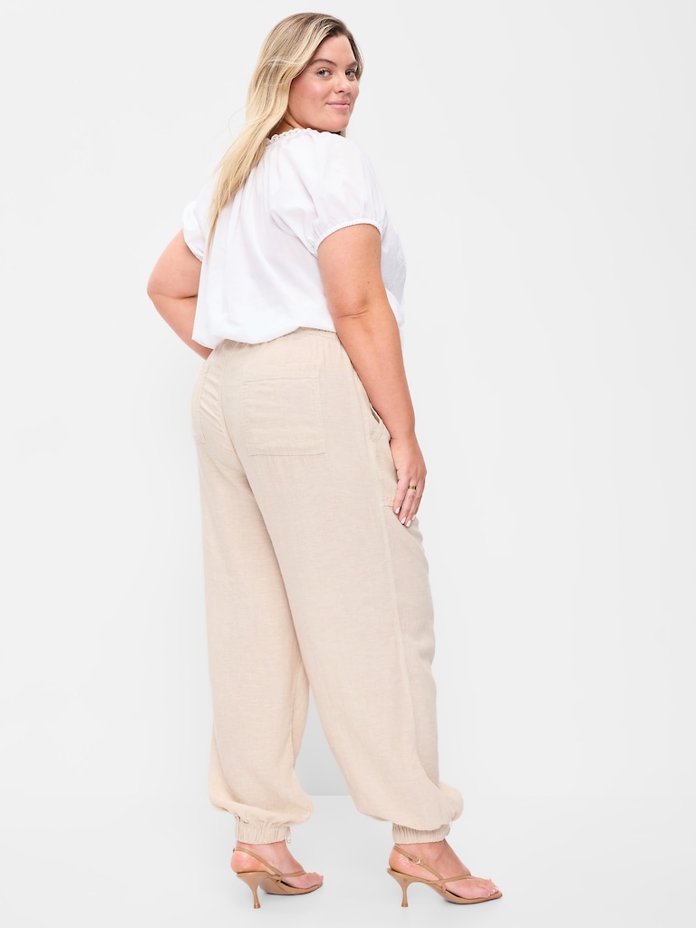 Mid-Rise Linen-Blend Utility Pants