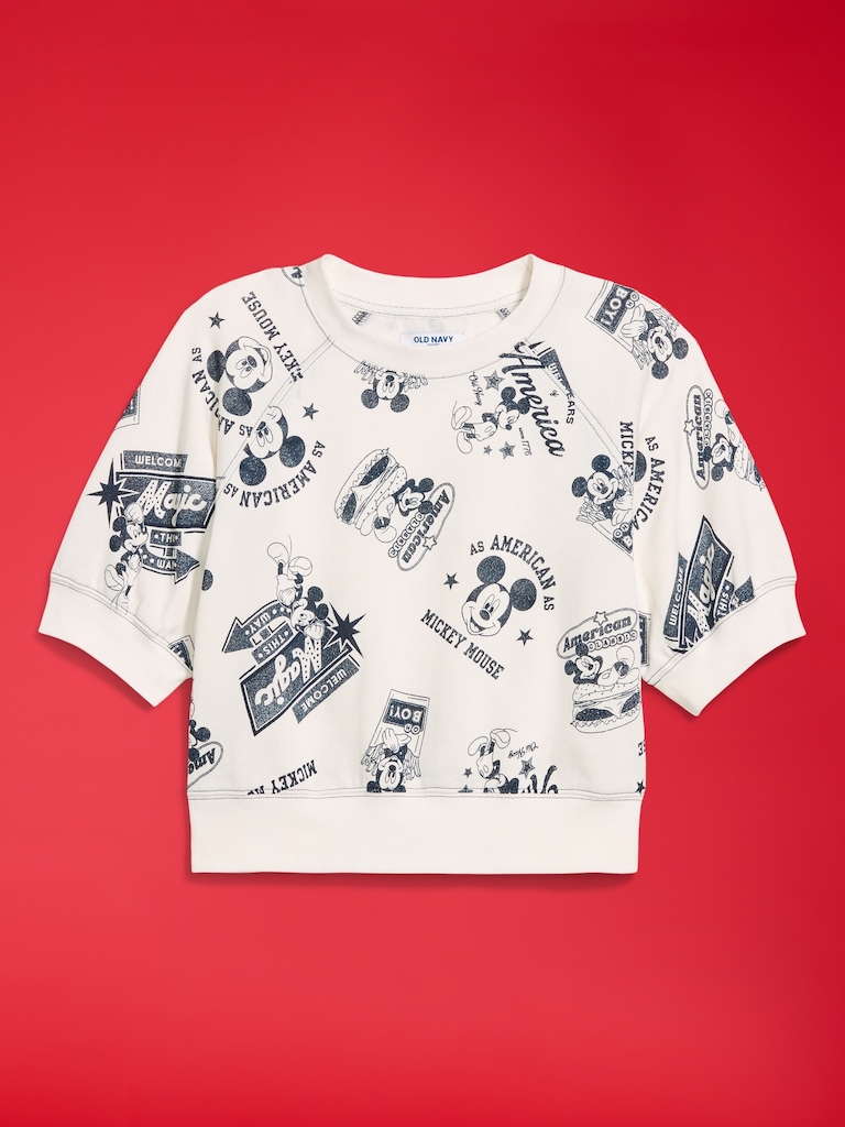 Old Navy x Disney Mickey Mouse Short-Sleeve Cropped Raglan Fleece Sweatshirt for Women