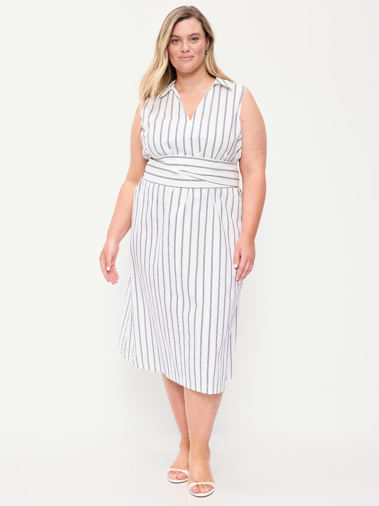 Sleeveless Wrap-Waist Midi Shirt Dress