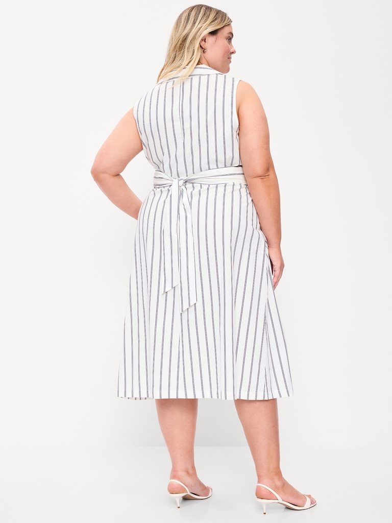 Sleeveless Wrap-Waist Midi Shirt Dress