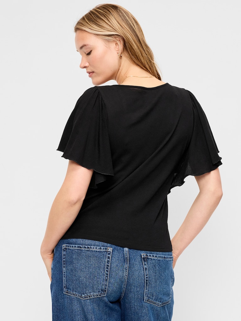 V-Neck Flutter Sleeve Top