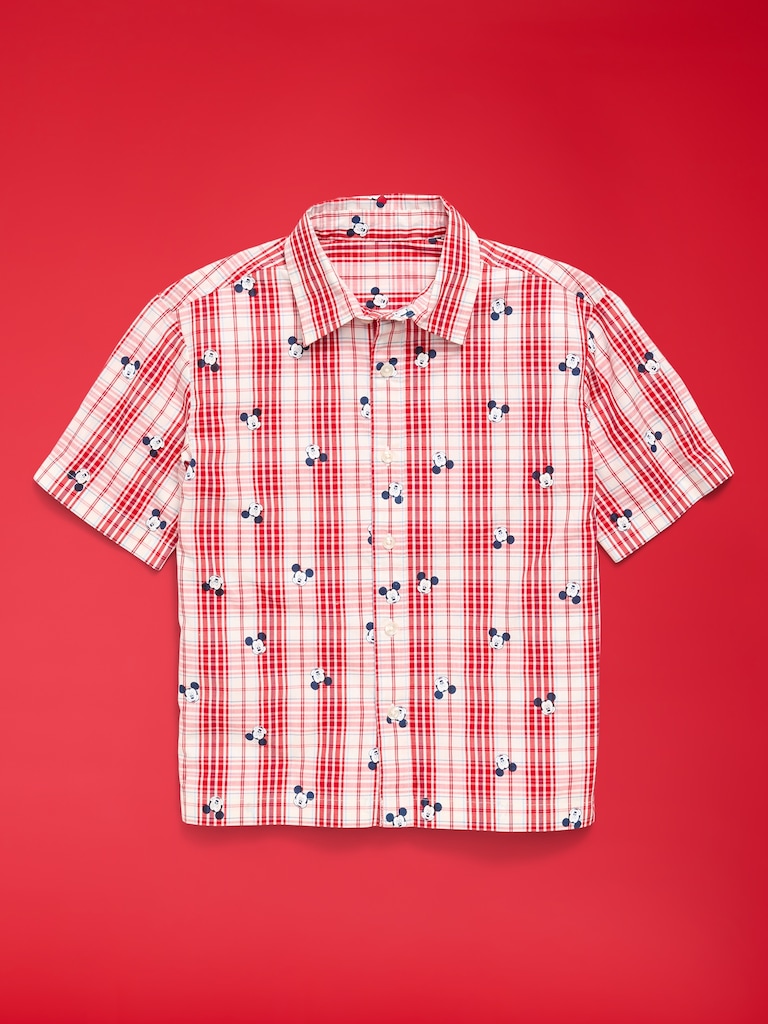 Old Navy x Disney Mickey Mouse Short-Sleeve Plaid Shirt for Boys