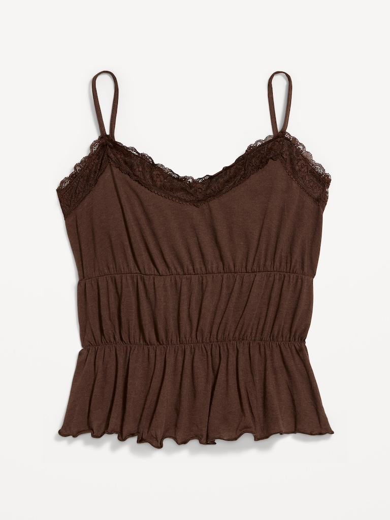 Lace-Trim Smocked-Waist Tank Top