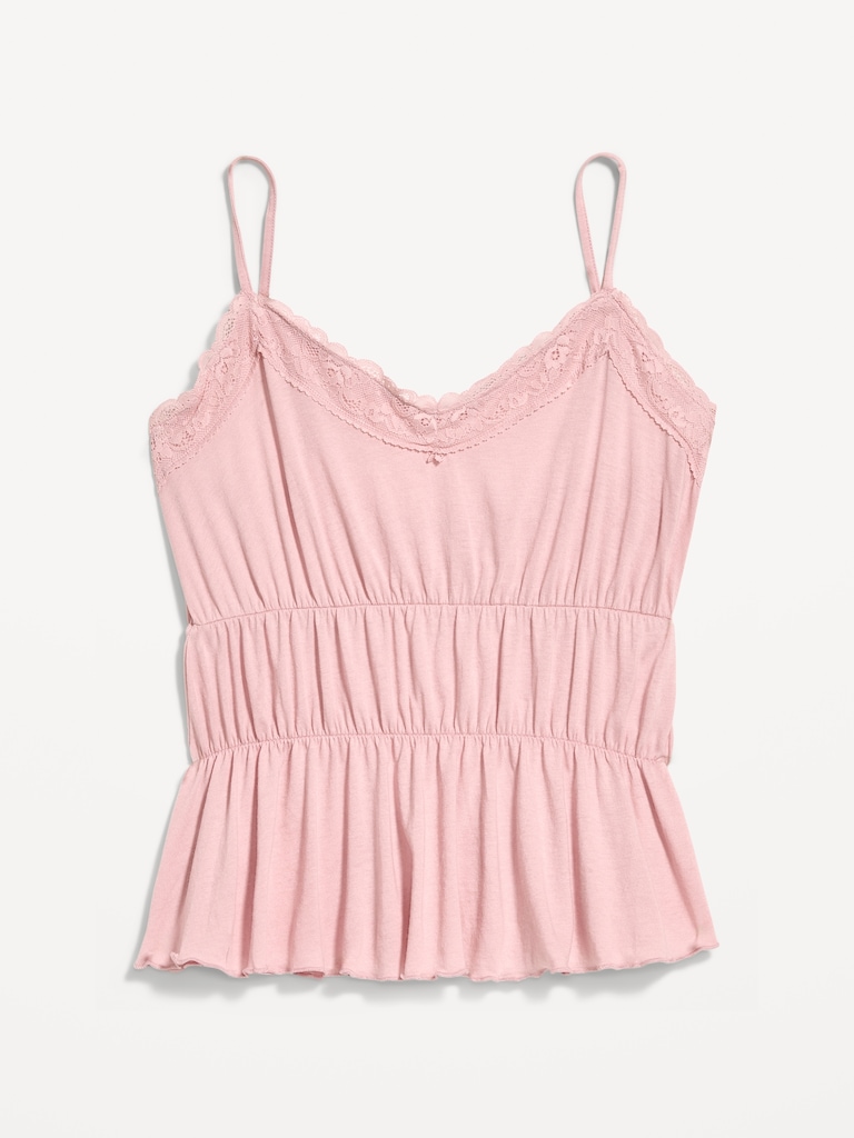 Lace-Trim Smocked-Waist Tank Top