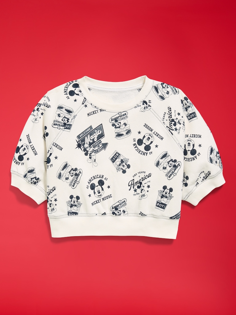 Old Navy x Disney Mickey Mouse Short-Sleeve Cropped Raglan Fleece Sweatshirt for Girls