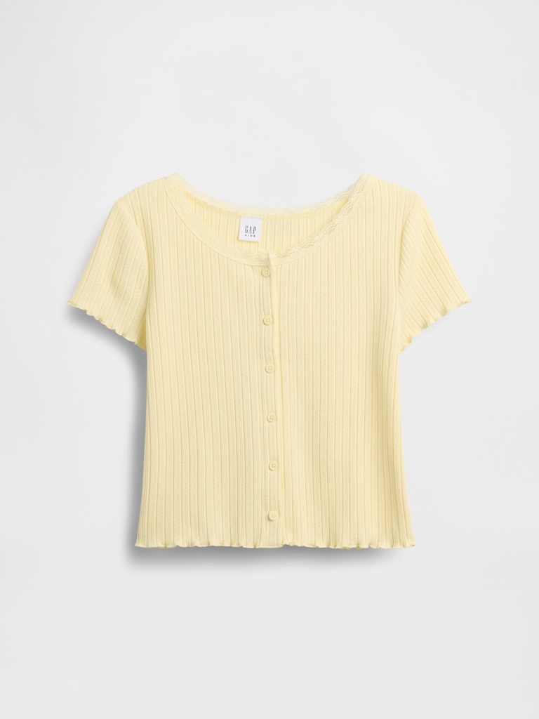 Kids Pointelle Rib Button-Front T-Shirt