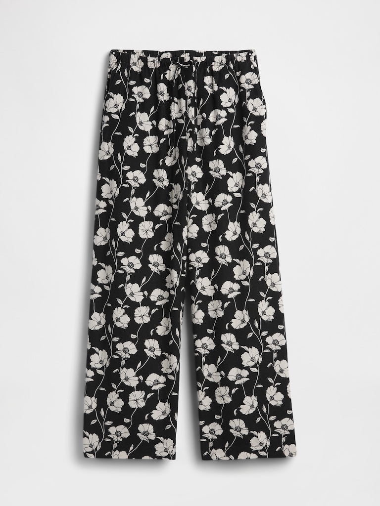 Mid Rise Pull-On Wide-Leg Linen-Blend Pants