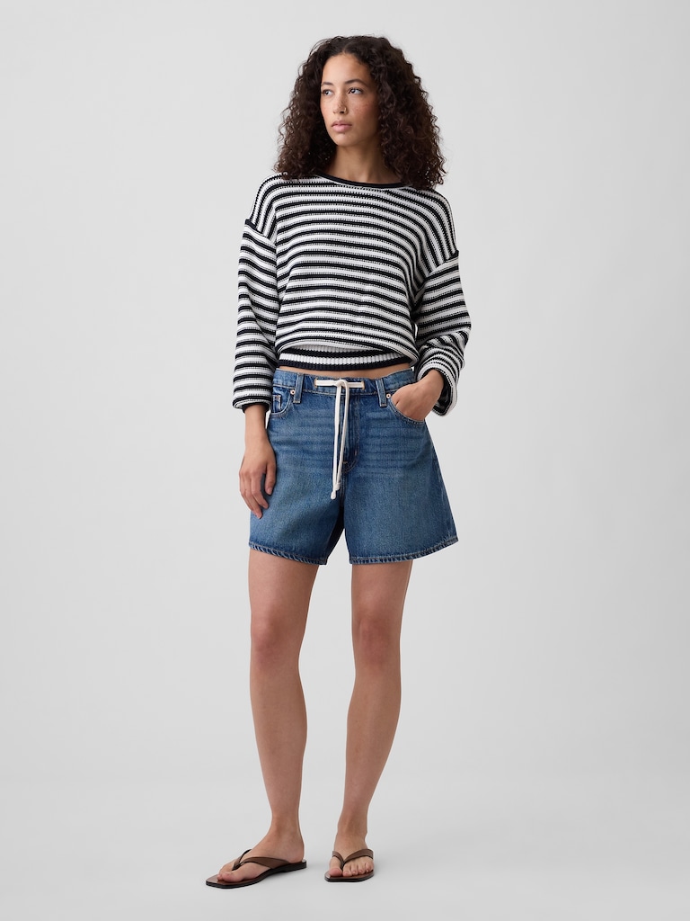 SuperSoft Drawstring Denim Midi Shorts