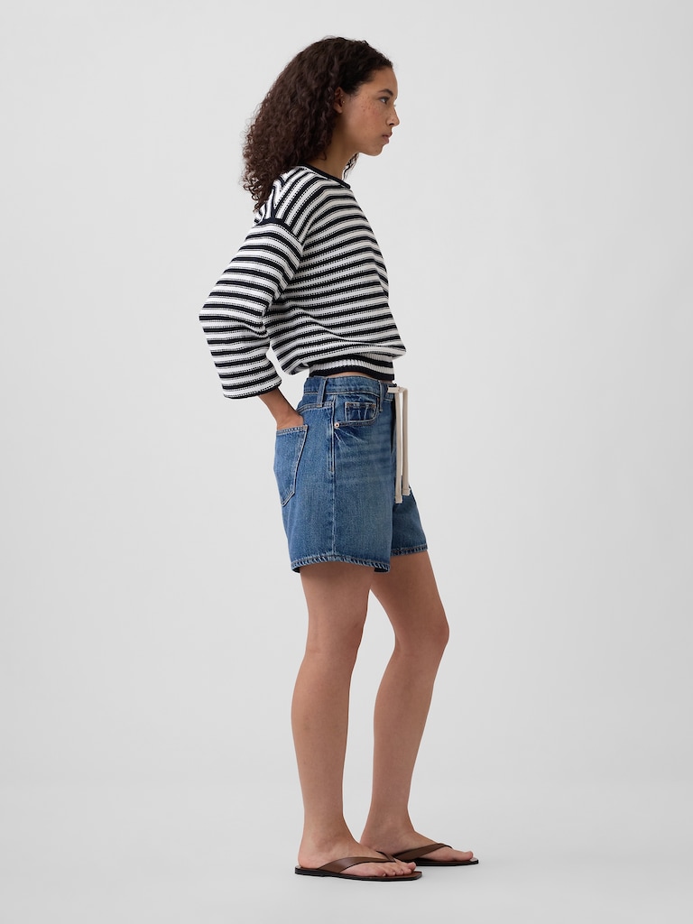 SuperSoft Drawstring Denim Midi Shorts