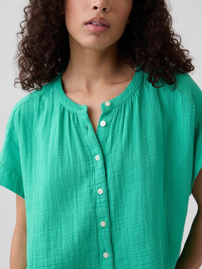 Relaxed Button-Up Gauze Top