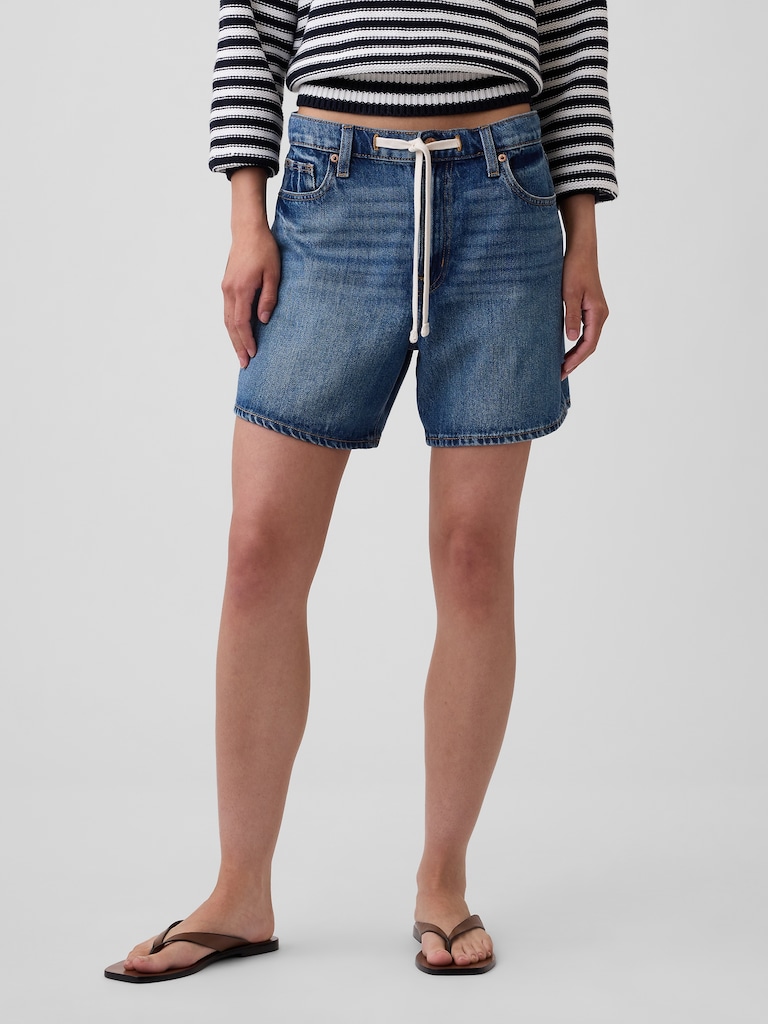SuperSoft Drawstring Denim Midi Shorts