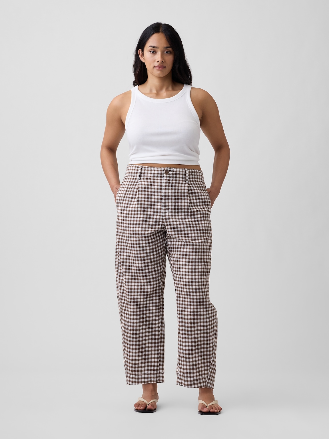 High Rise Linen-Blend Barrel Pants