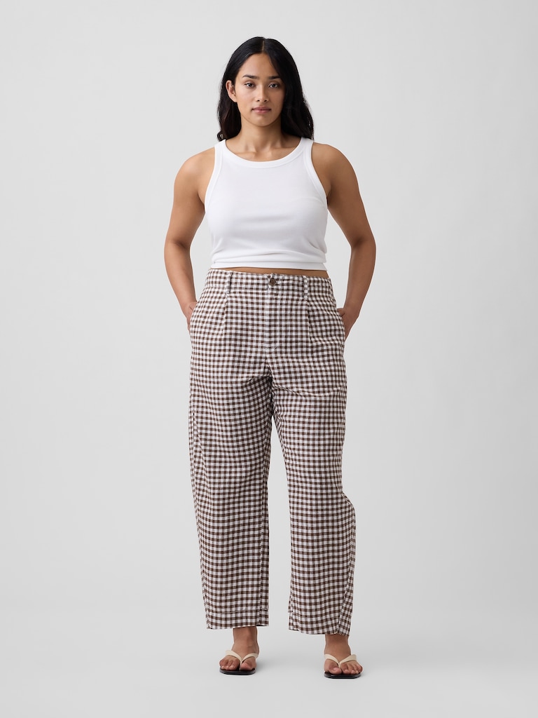 High Rise Linen-Blend Barrel Pants