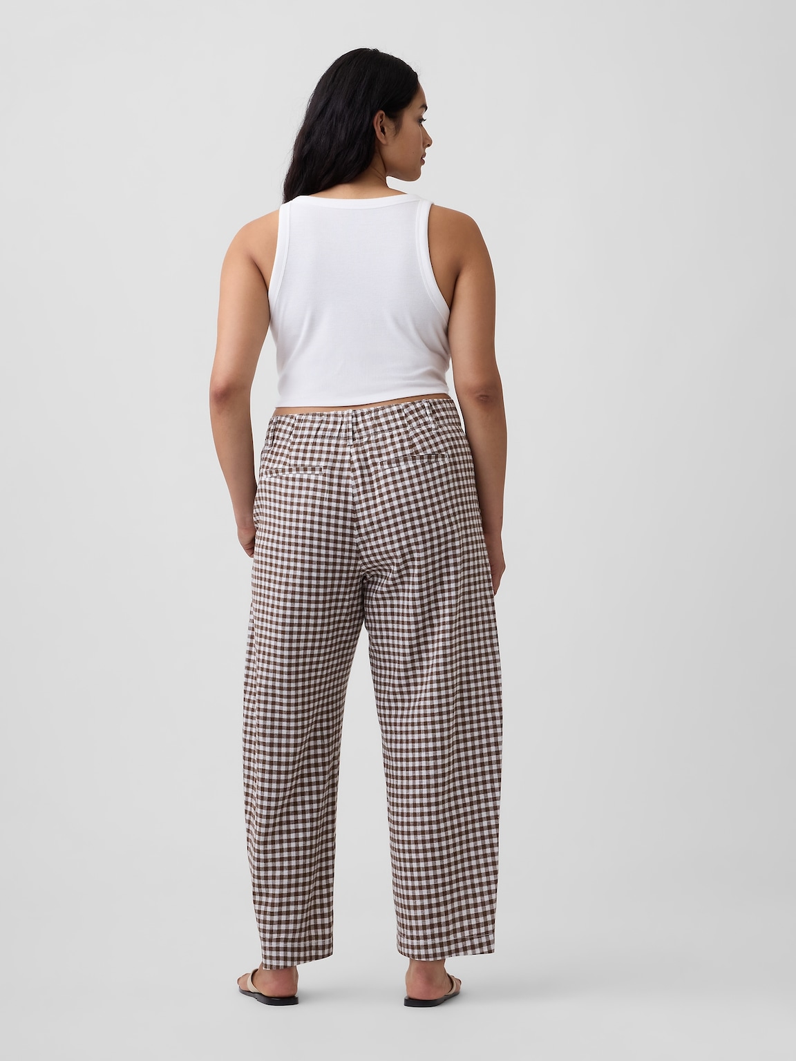 High Rise Linen-Blend Barrel Pants