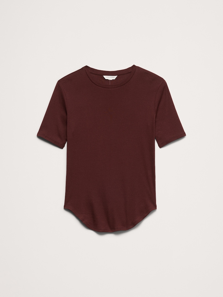 Airy Cotton Elbow-Sleeve T-Shirt