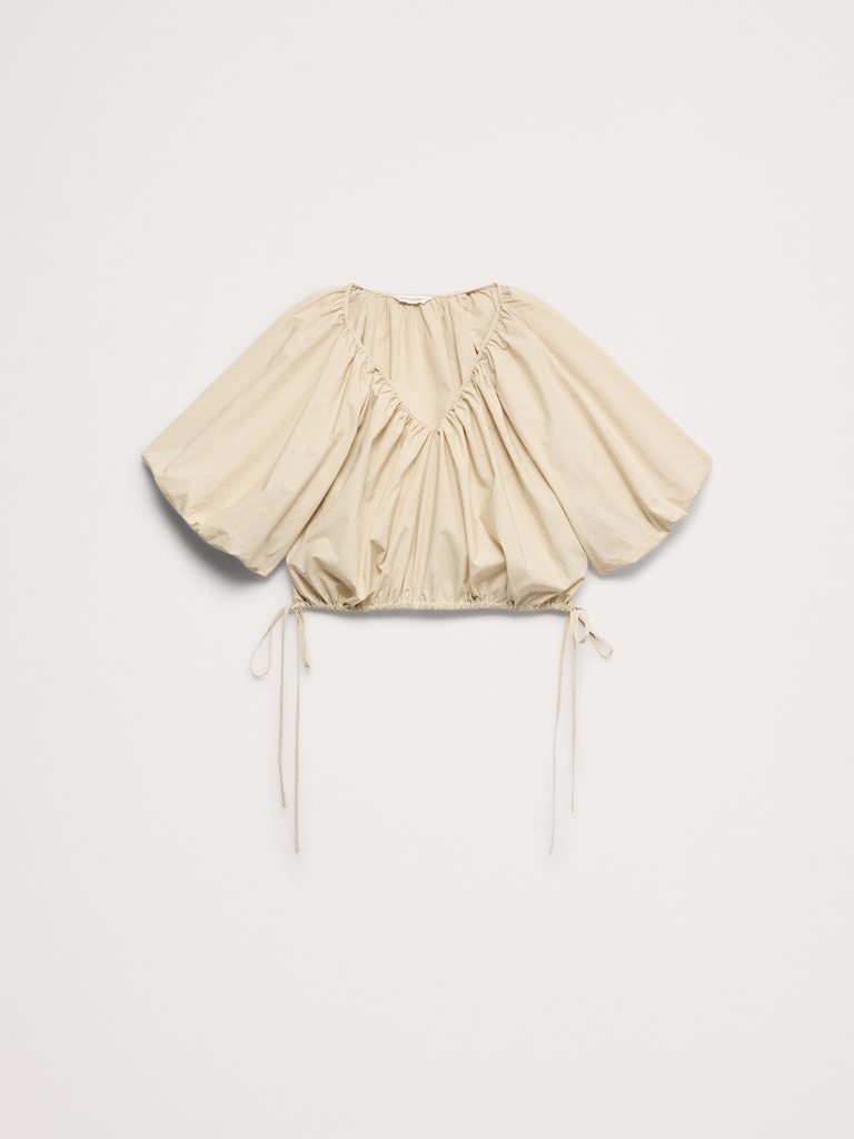 Cotton Poplin Bubble-Hem Cropped Top