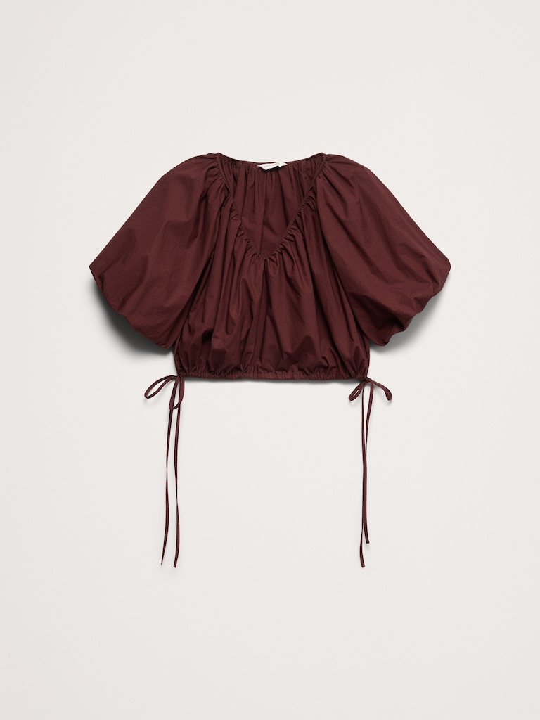 Cotton Poplin Bubble-Hem Cropped Top