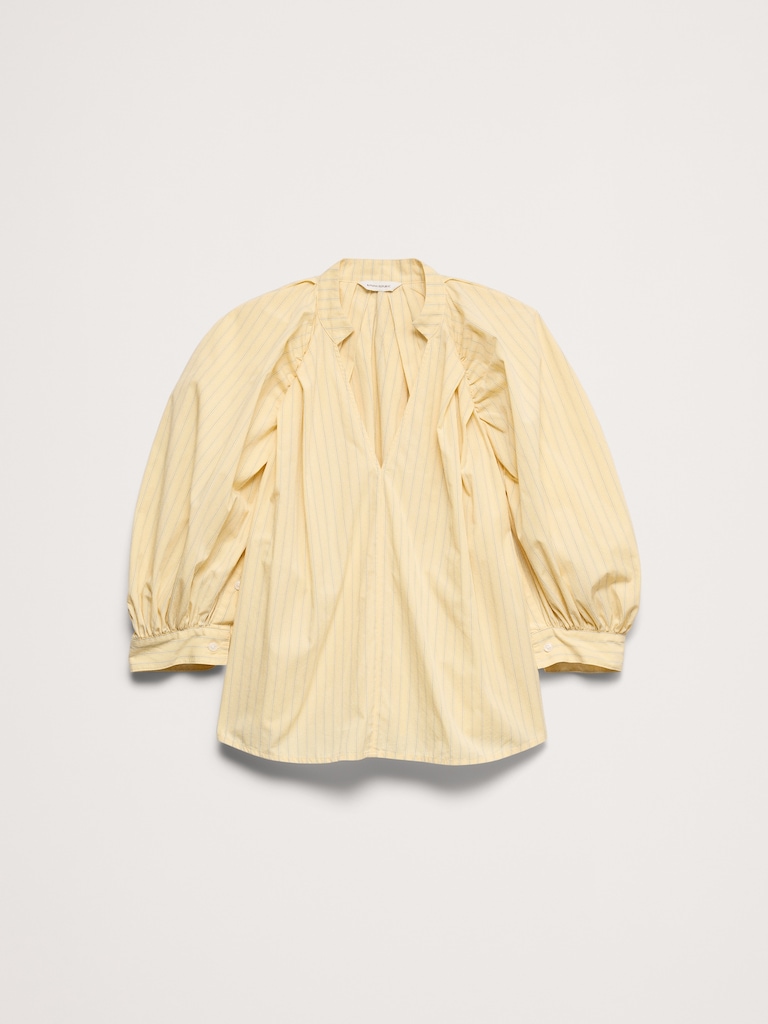 Cotton Poplin Split-Neck Top