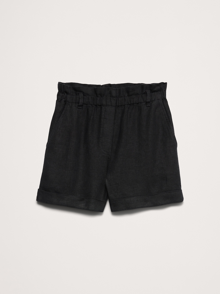 3.5" Paperbag-Waist Pull-On Linen Short