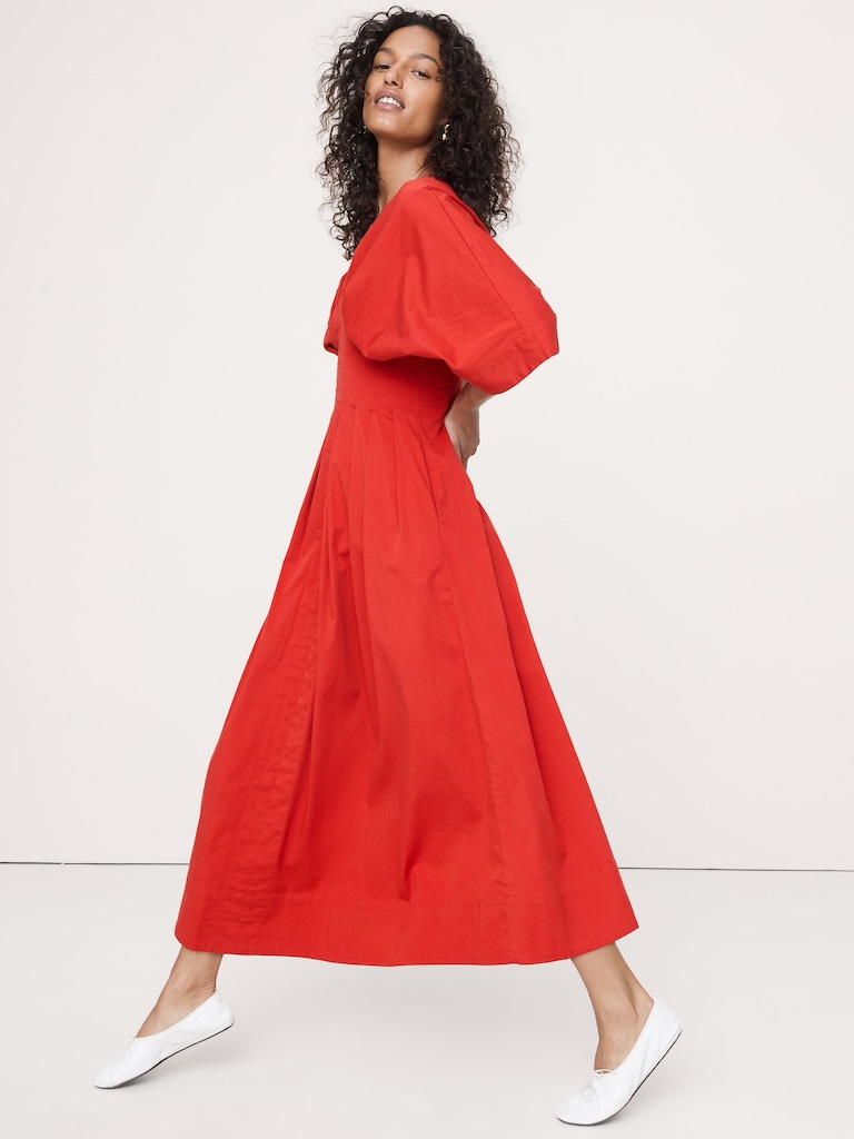 Stretch-Cotton Pleated Maxi Dress