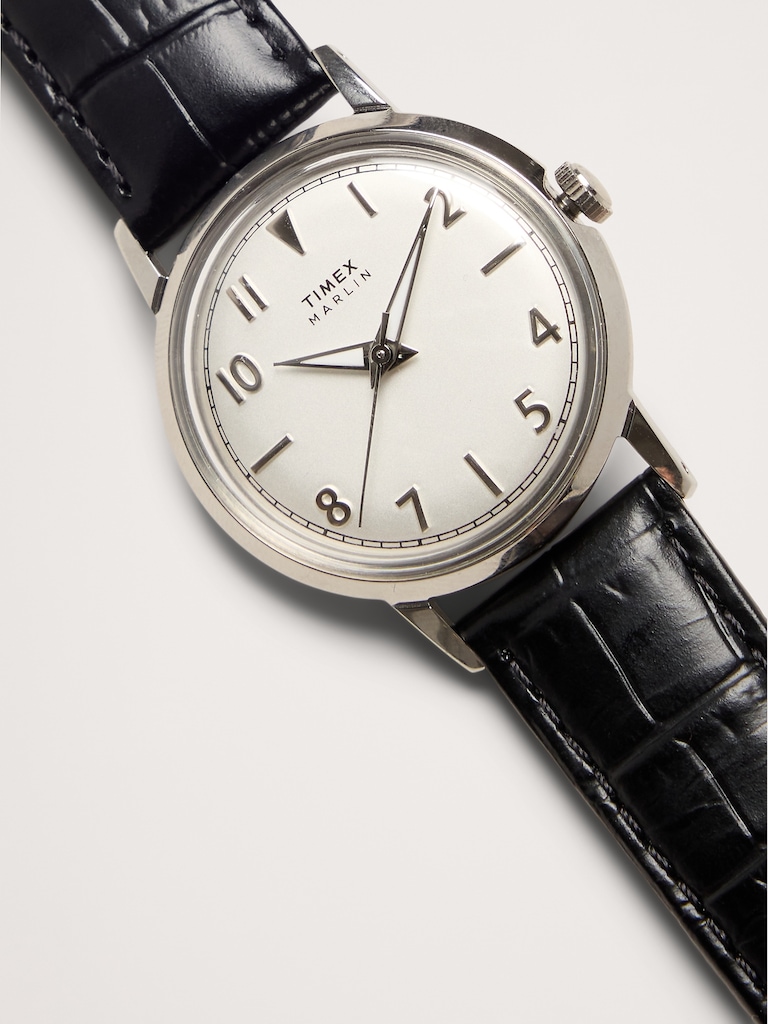 Marlin Quartz 34mm Leather Strap Watch By Timex