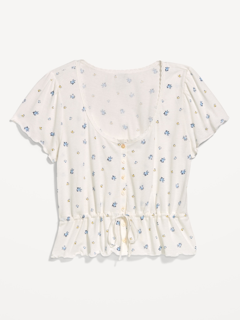 Lace-Trim Button-Down Top