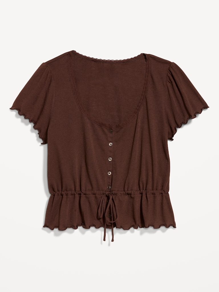 Lace-Trim Button-Down Top