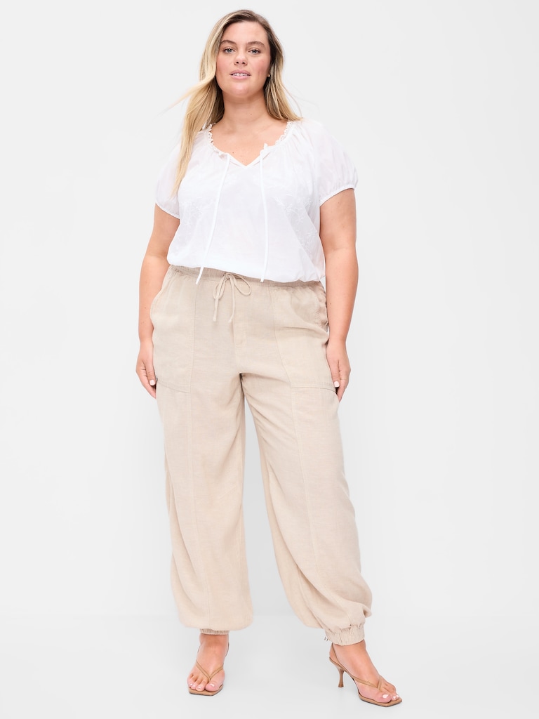 Pantalon utilitaire en mélange de lin à taille mi-basse