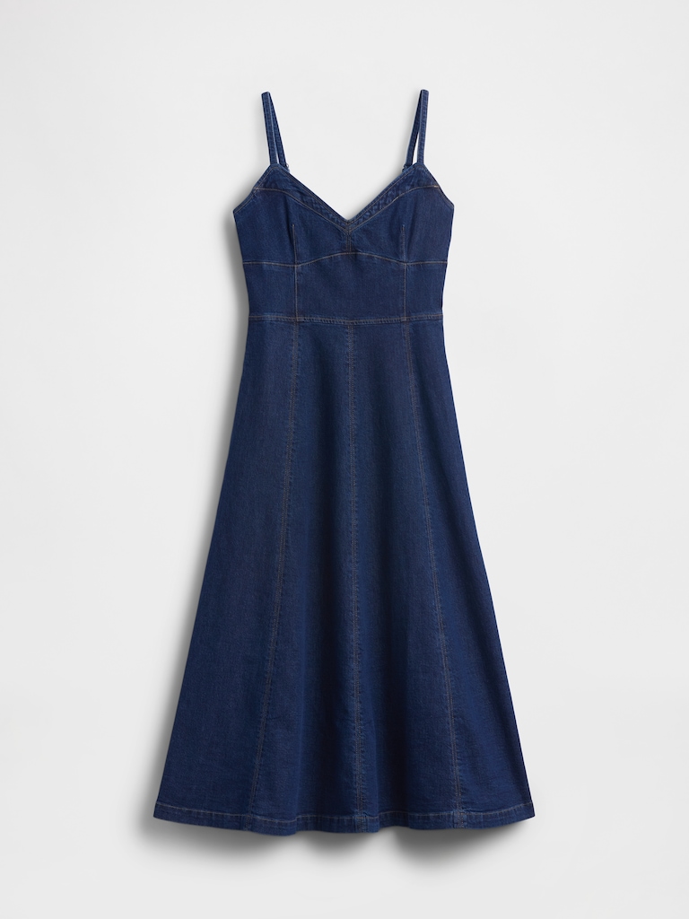 Denim Seamed Corset Maxi Dress