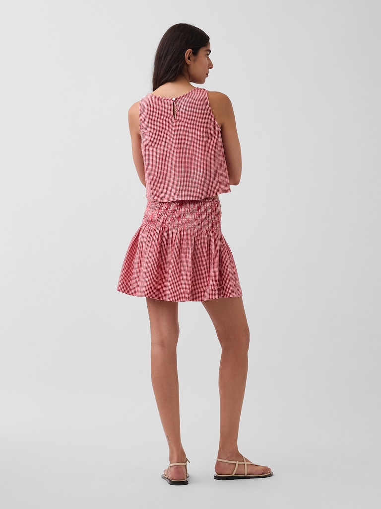 Cotton Gauze Smocked Waist Mini Skort