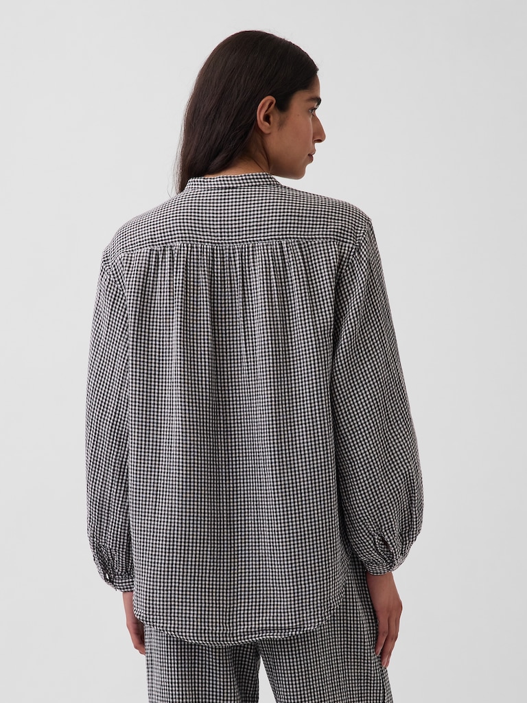 Cotton Gauze Oversized Collarless Shirt