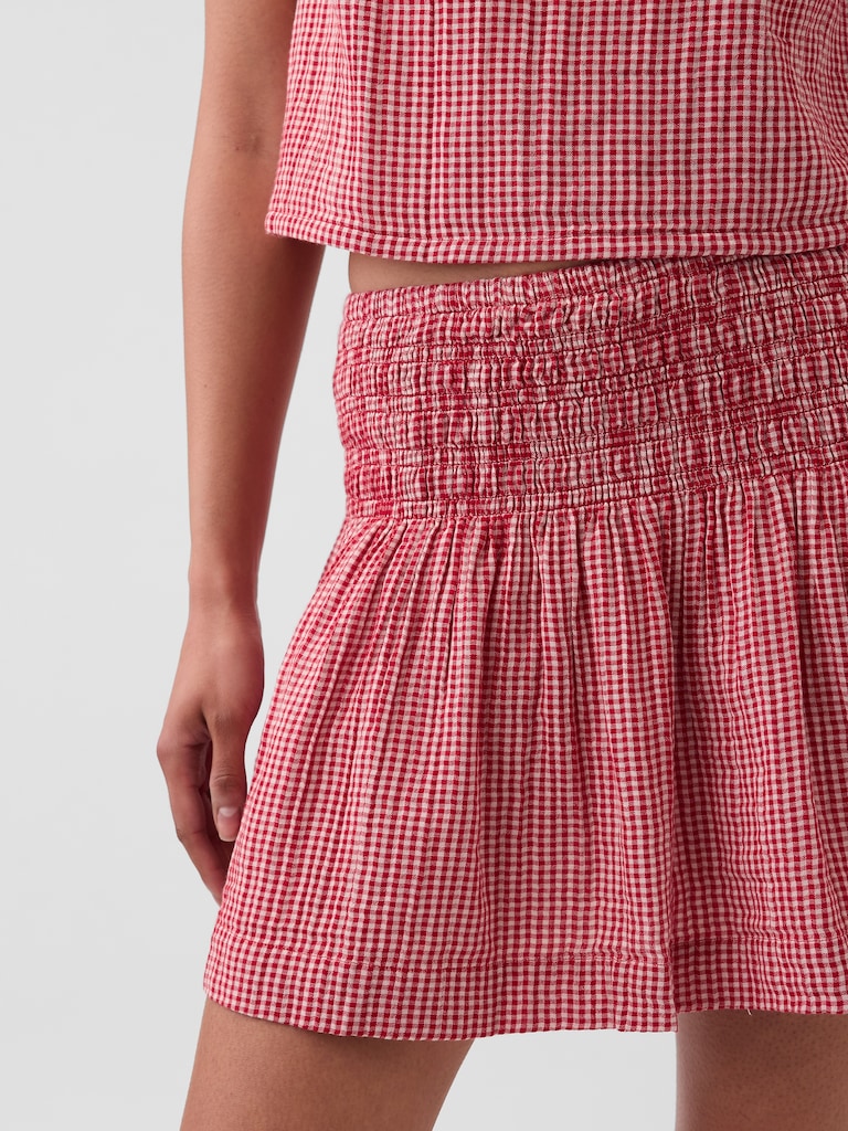 Cotton Gauze Smocked Waist Mini Skort