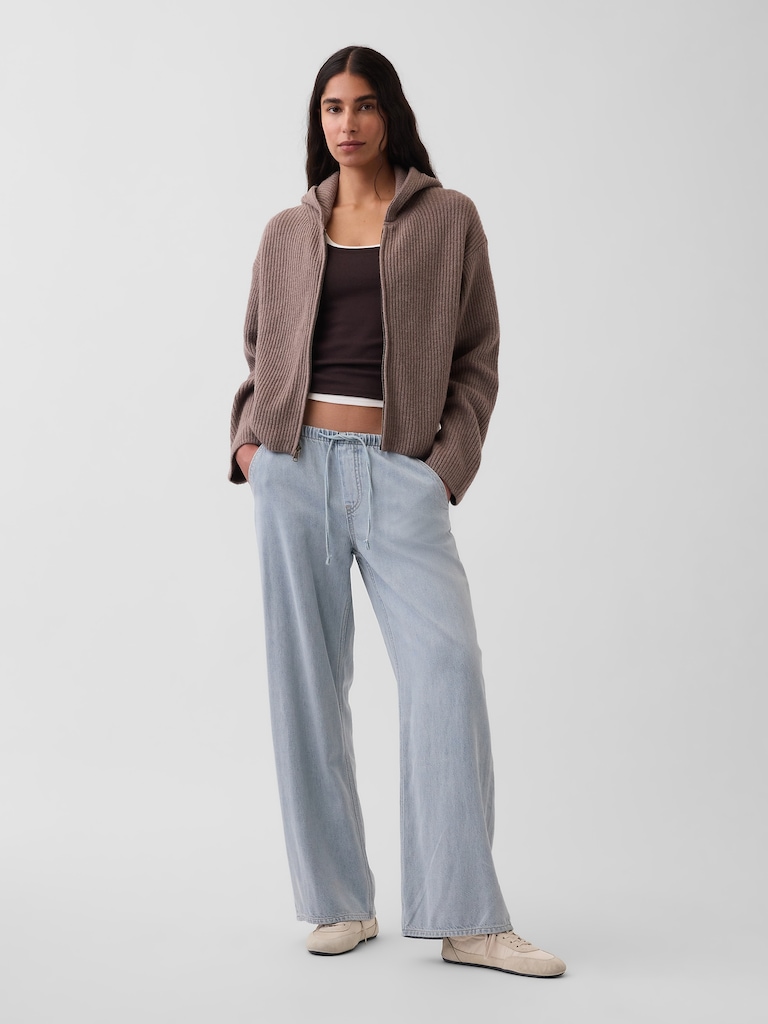 CashSoft Oversized Shaker-Stitch Zip Hoodie