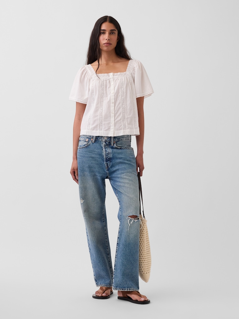 Lace-Trim Square-Neck Swing Top