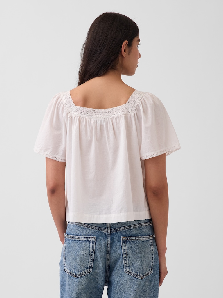 Lace-Trim Square-Neck Swing Top