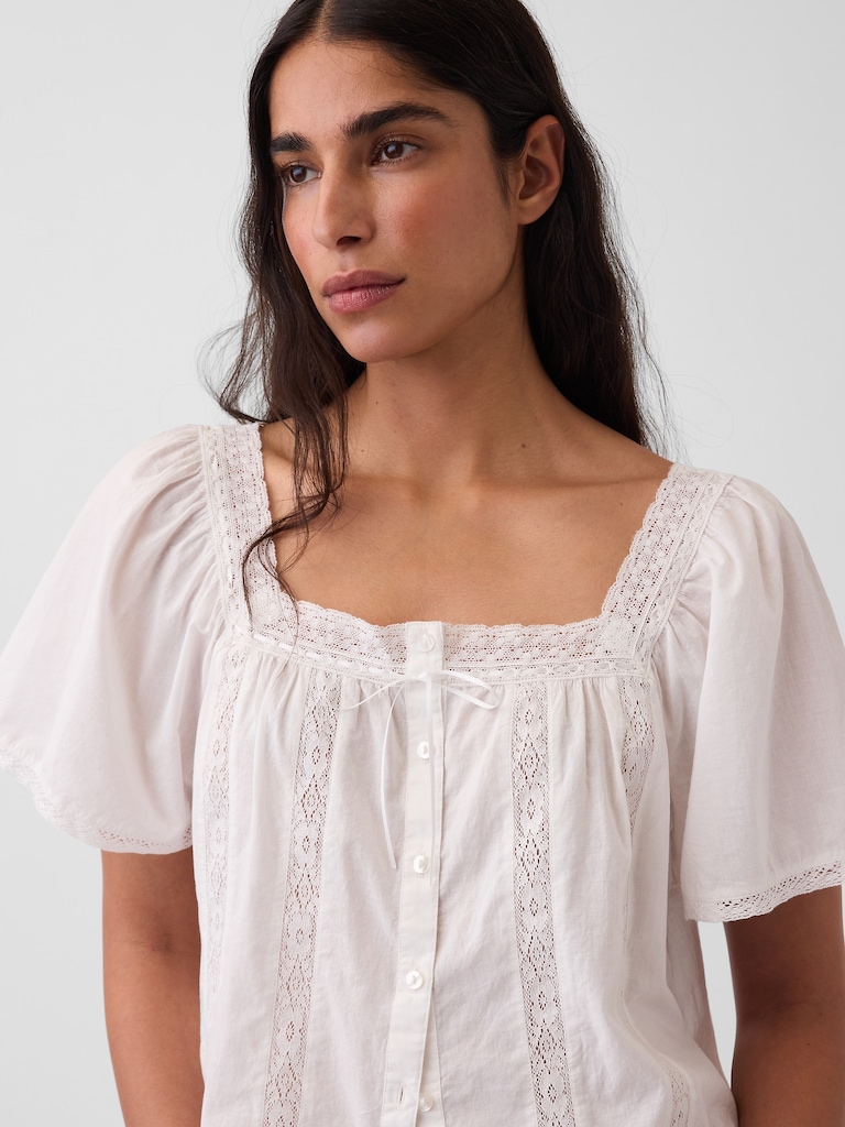 Lace-Trim Square-Neck Swing Top
