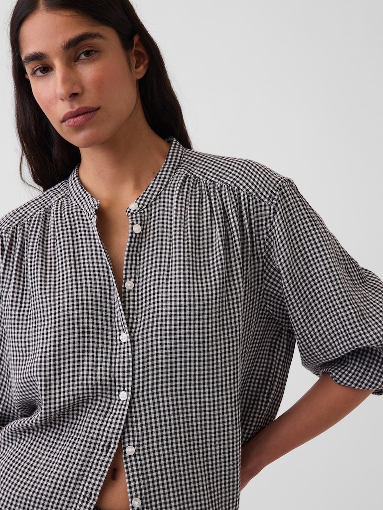 Cotton Gauze Oversized Collarless Shirt