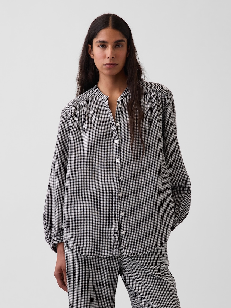 Cotton Gauze Oversized Collarless Shirt