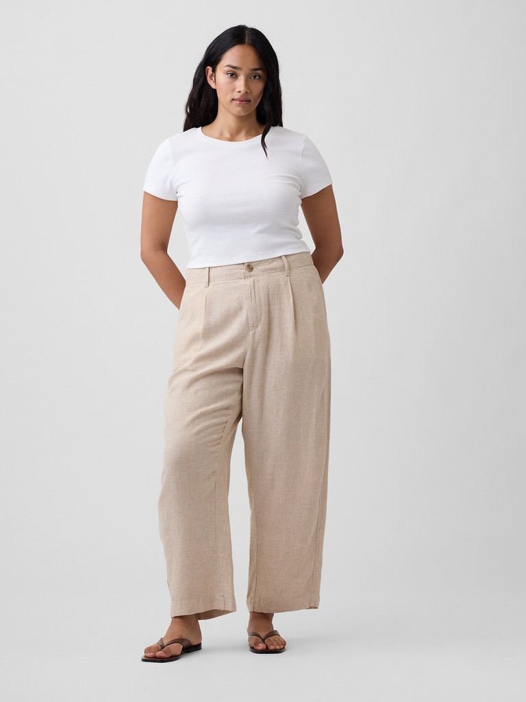 High Rise Linen-Blend Barrel Pants