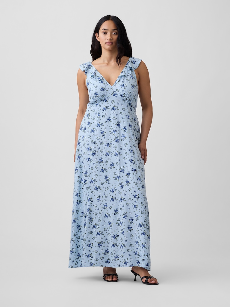Ruffle V-Neck Maxi Dress