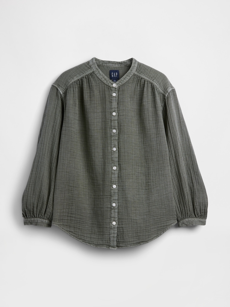 Cotton Gauze Oversized Collarless Shirt