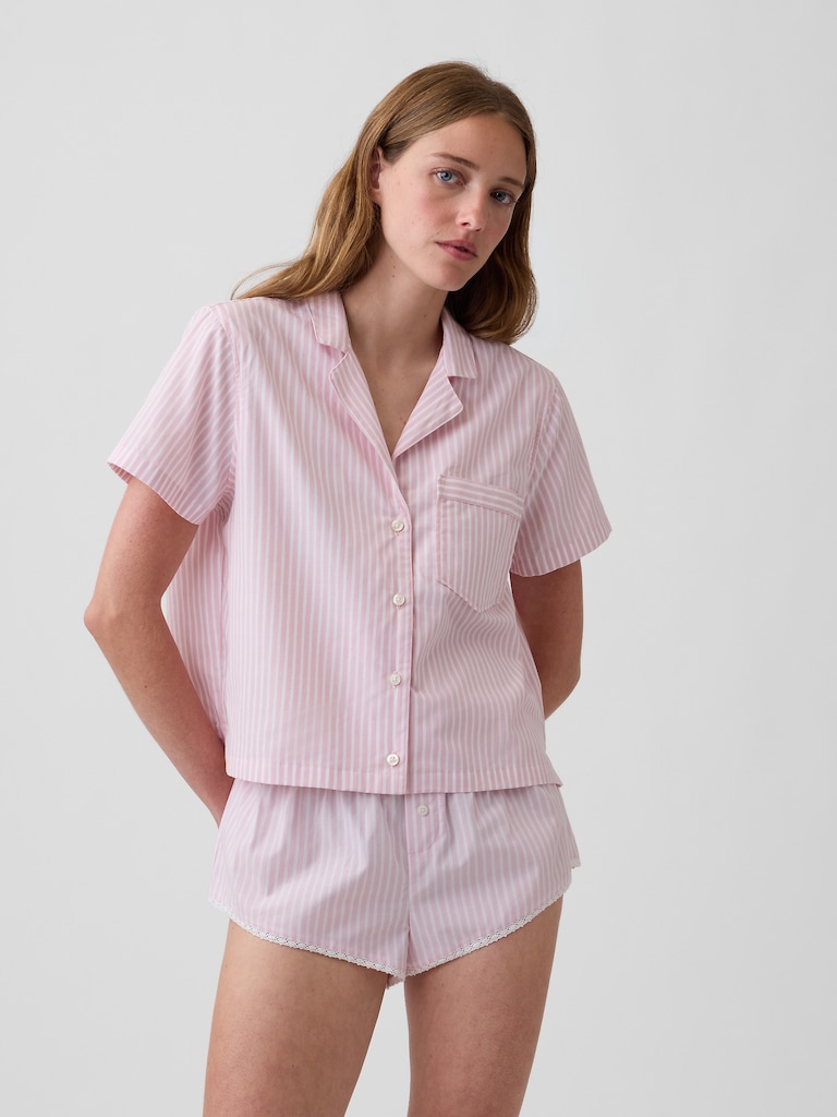Poplin Stripe Crop PJ Shirt