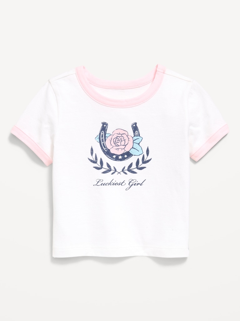T-shirt à imprimé à manches courtes à bords contrastants pour toute-petite